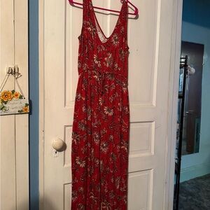 Maurices Red Floral Jumpsuit